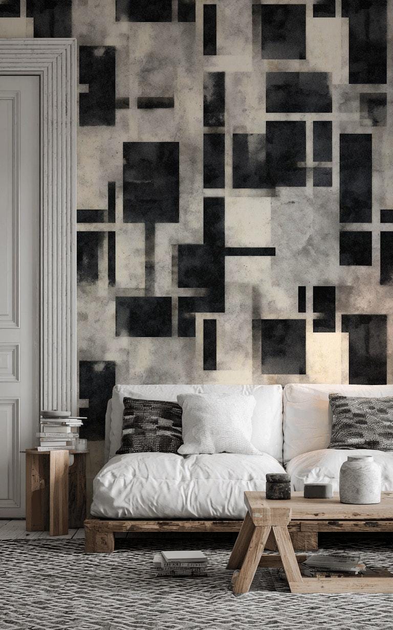 Black and White Geometric Grid Wallpaper Mural: Modern Peel and Stick