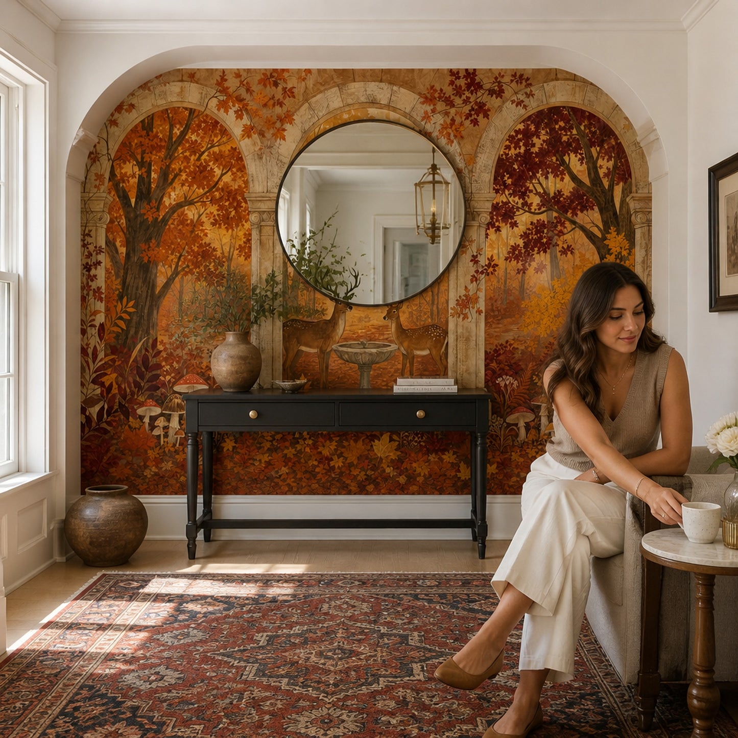 Deer Courtyard Wall Mural Roman Arch Landscape Luxury Nature Wallpaper