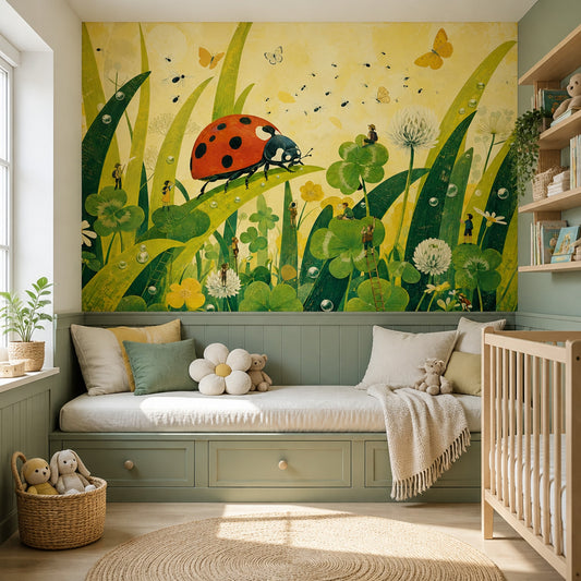 Storybook Ladybug Wall Mural Tiny Explorer Nursery Forest Meadow Wall Decor