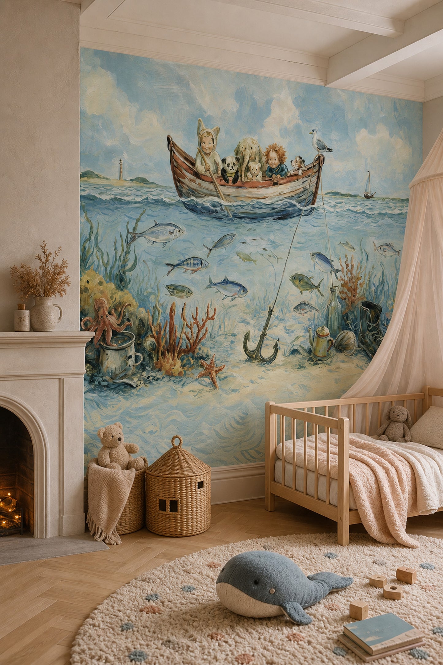 Adventure Ocean Wall Mural Coastal Nursery Decor Illustrated Kids Room Mural