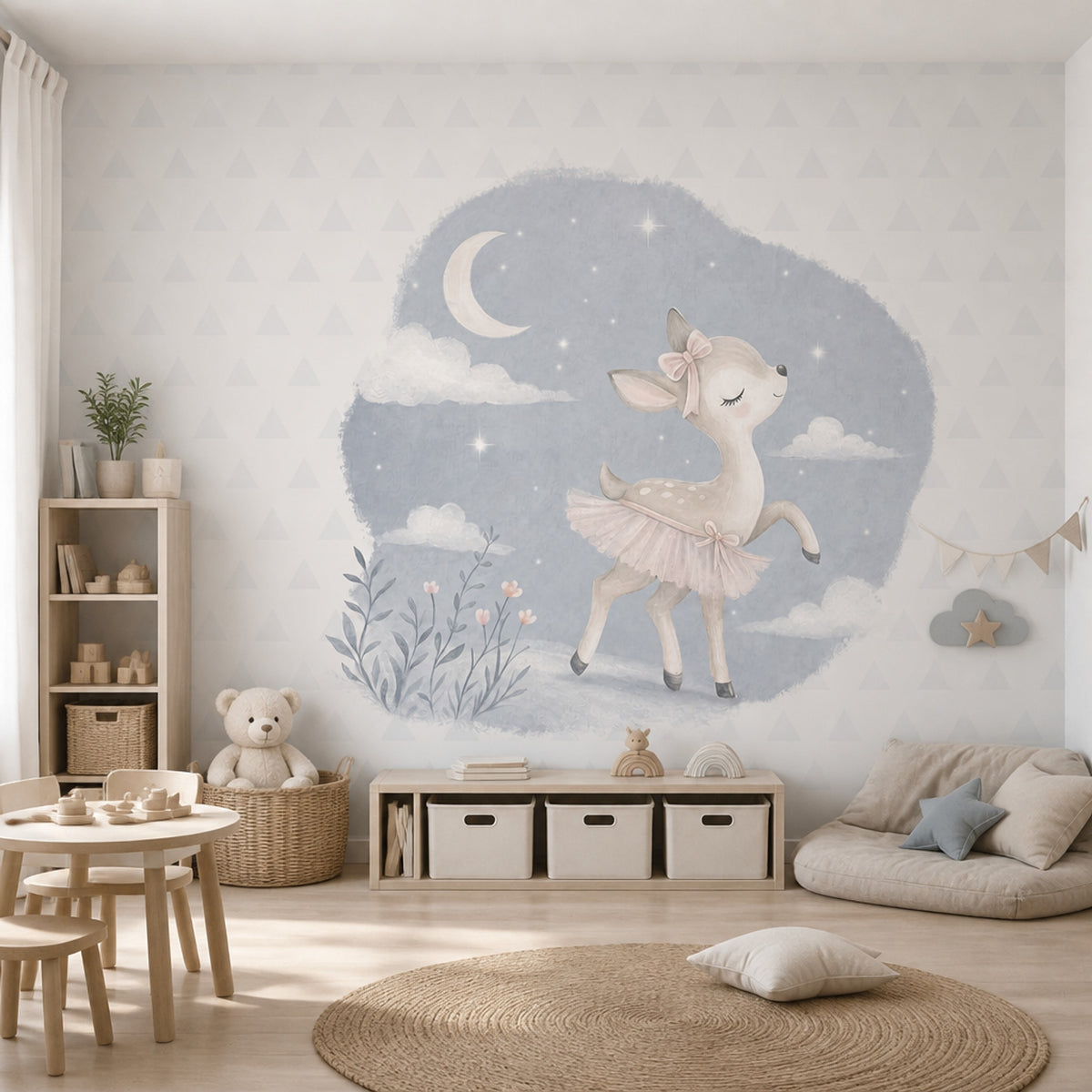 Ballerina Deer Wall Mural Moon Nursery Woodland Girls Room Decor