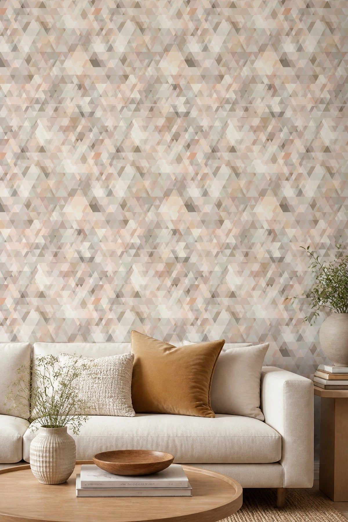 Neutral Geometric Wallpaper Soft Triangle Pattern
