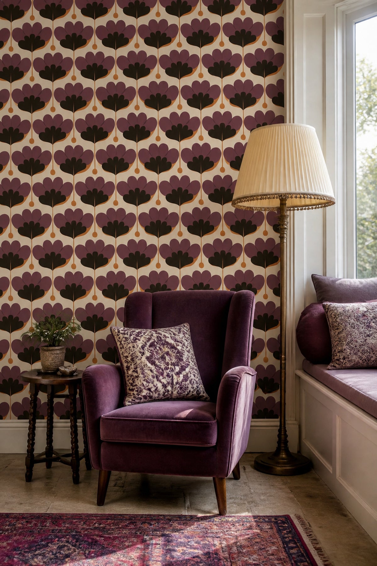 Nordic Floral Wallpaper Retro Graphic Flower Pattern