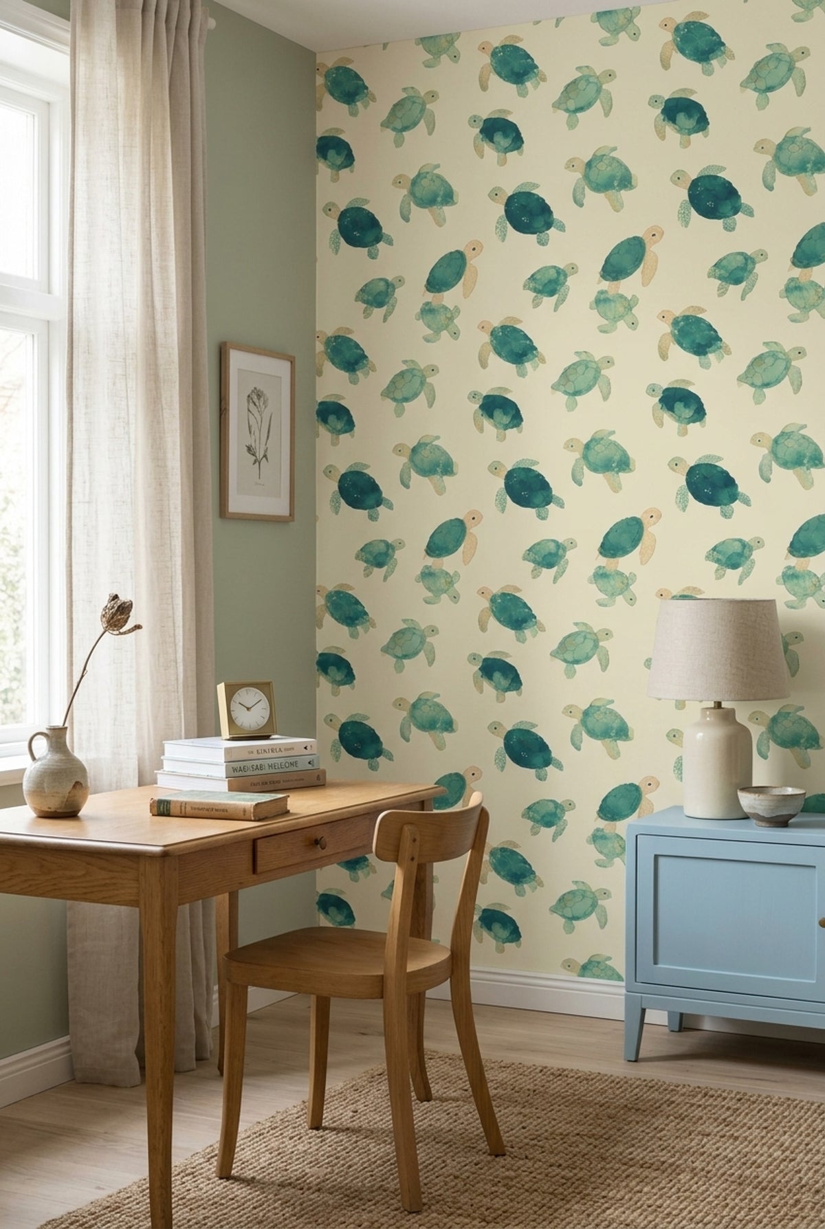 Sea Turtle Wallpaper Watercolor Ocean Animal Pattern Coastal Nursery Decor