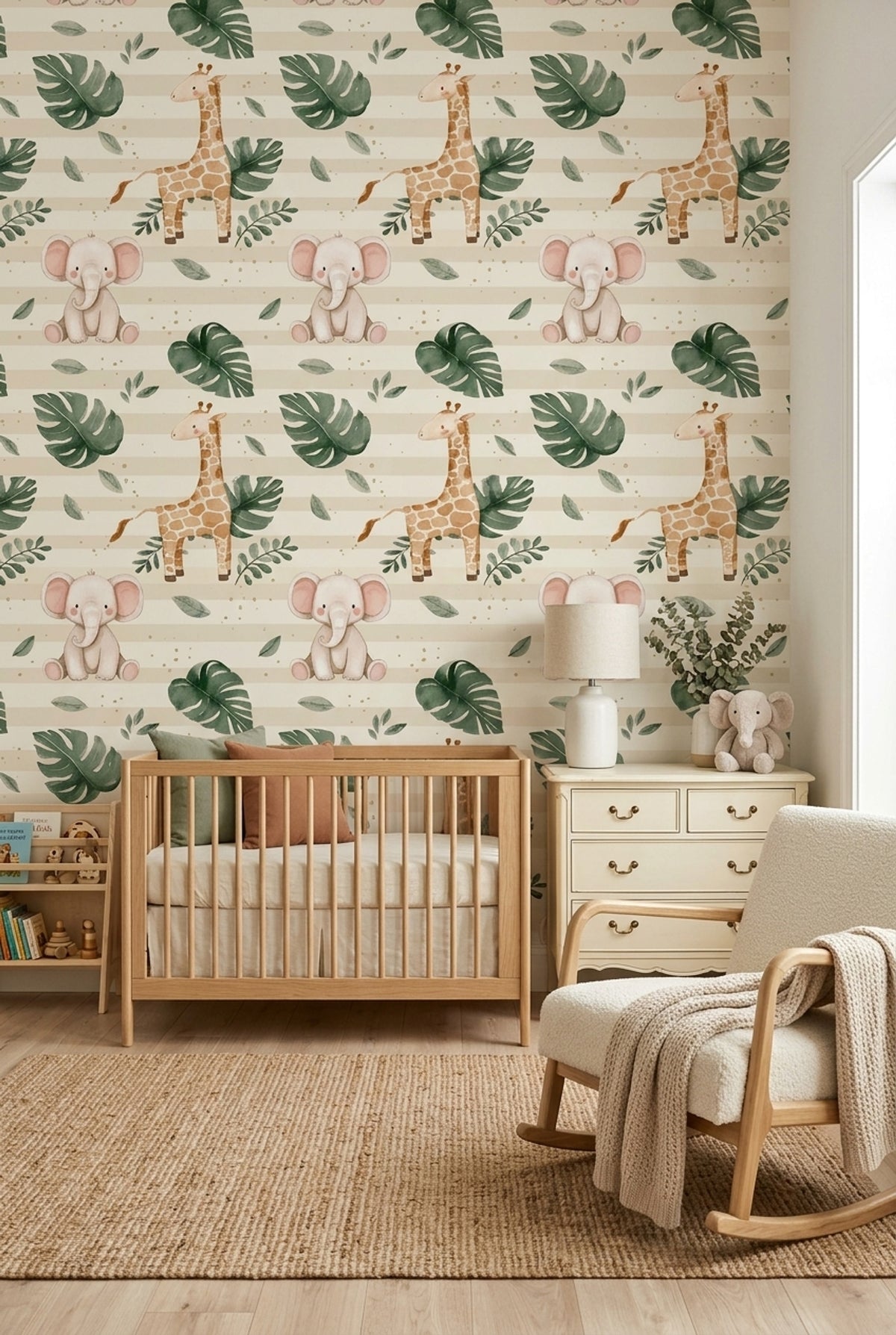 Giraffe Elephant Wallpaper Watercolor Jungle Pattern