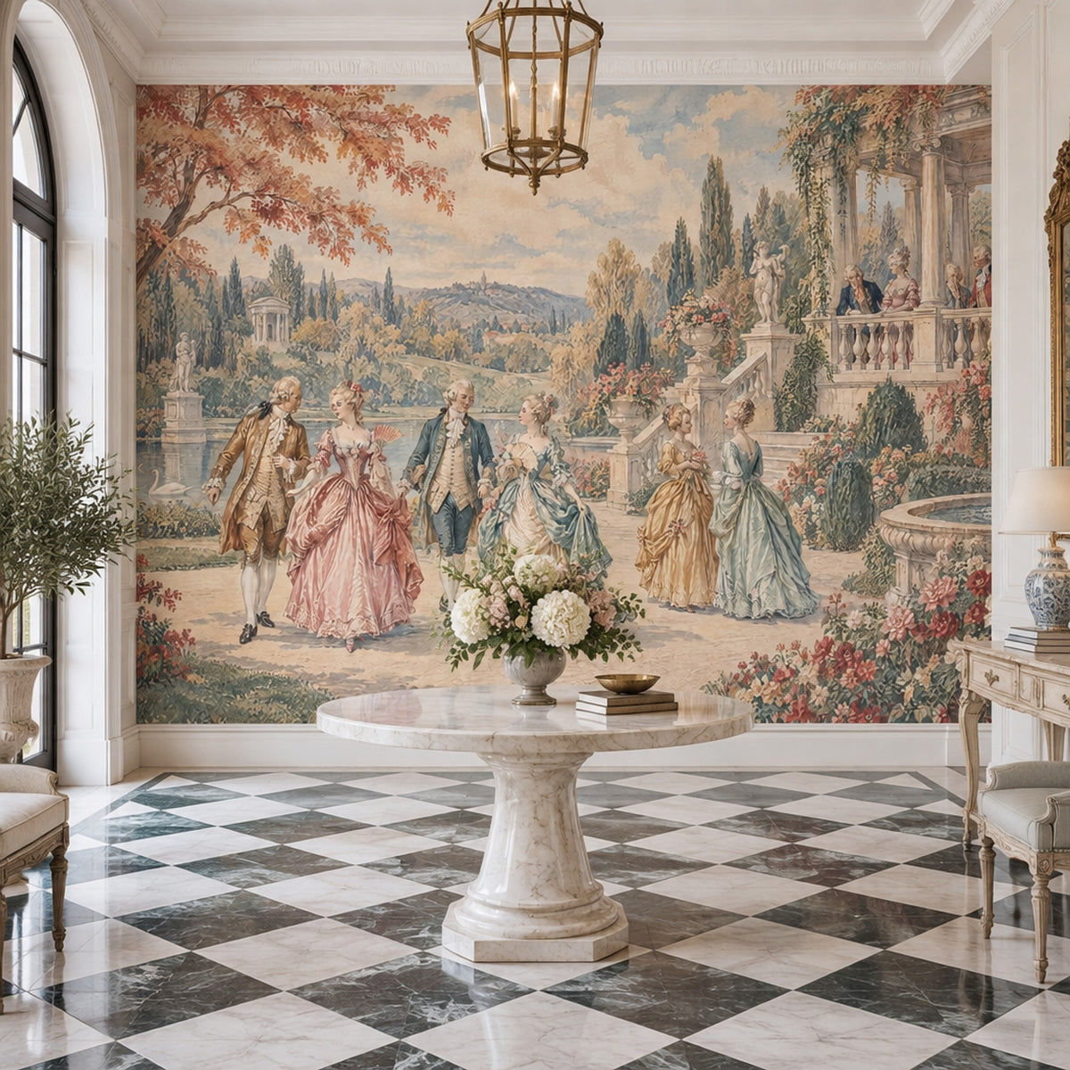 Rococo Garden Wall Mural French Chateau Aristocratic Estate Scene