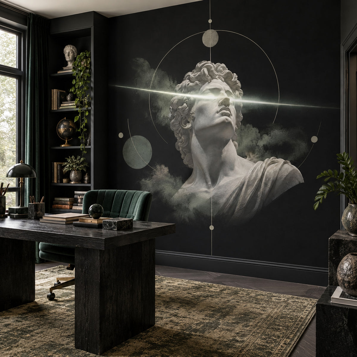 Greco Roman Bust Wall Mural Laser Light Celestial Dark Academia Decor