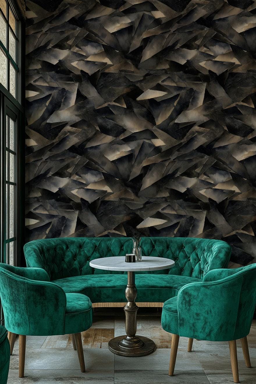 Abstract Broken Glass Wallpaper: Dark Gray Geometric Shard Mural