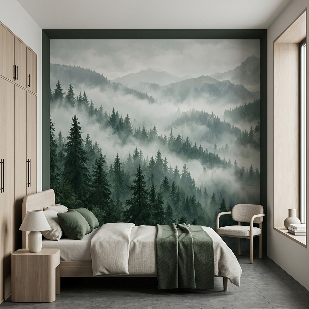 Foggy Pine Mountain Wallpaper Layered Landscape Wall Mural