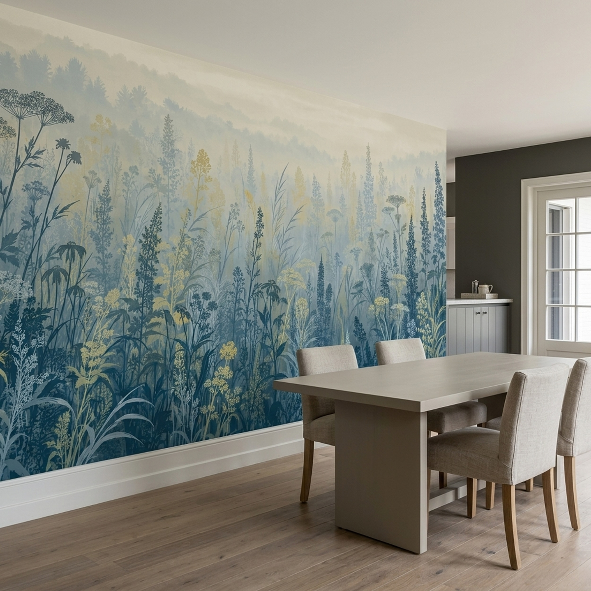 Misty Forest Silhouette Wallpaper Botanical Landscape Wall Mural
