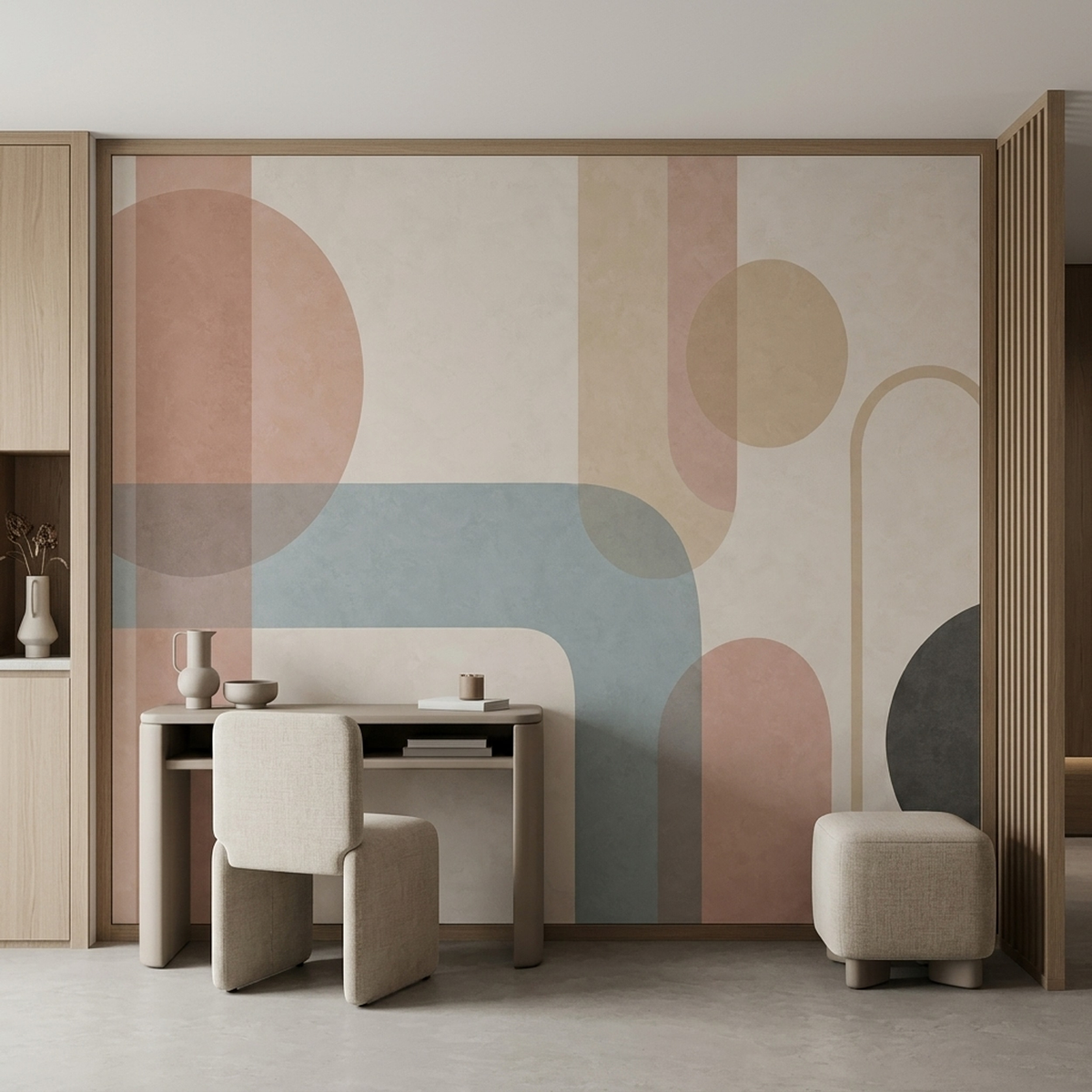 Overlapping Geometric Arches Wallpaper Neutral Pastels Wall Mural