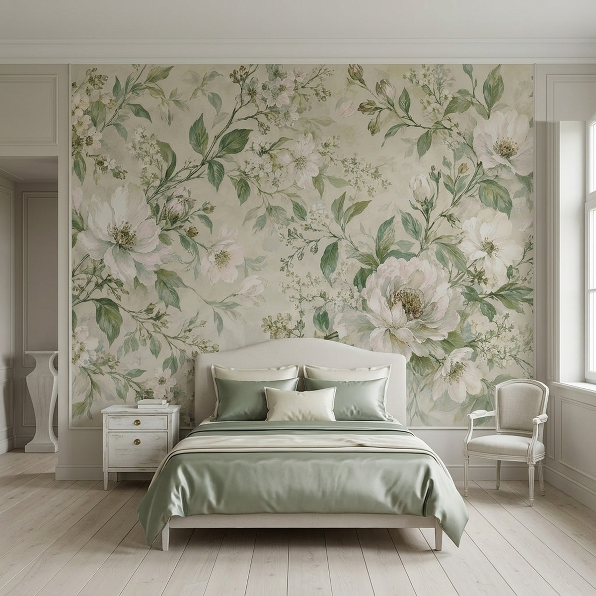 Blush Botanical Flowers Wallpaper Soft Watercolor Wall Mural