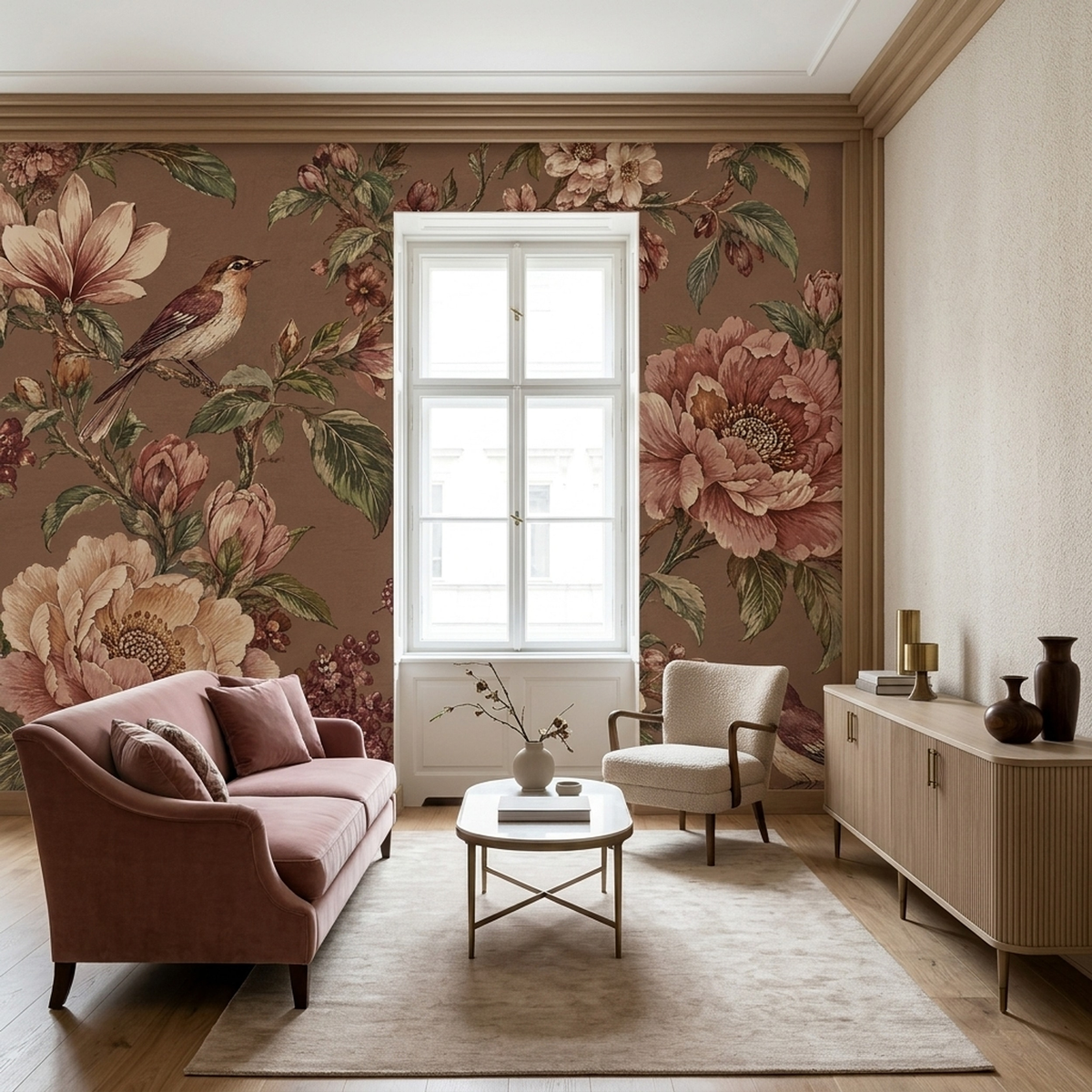 Chinoiserie Floral Branches Wallpaper Birds And Butterflies Wall Mural