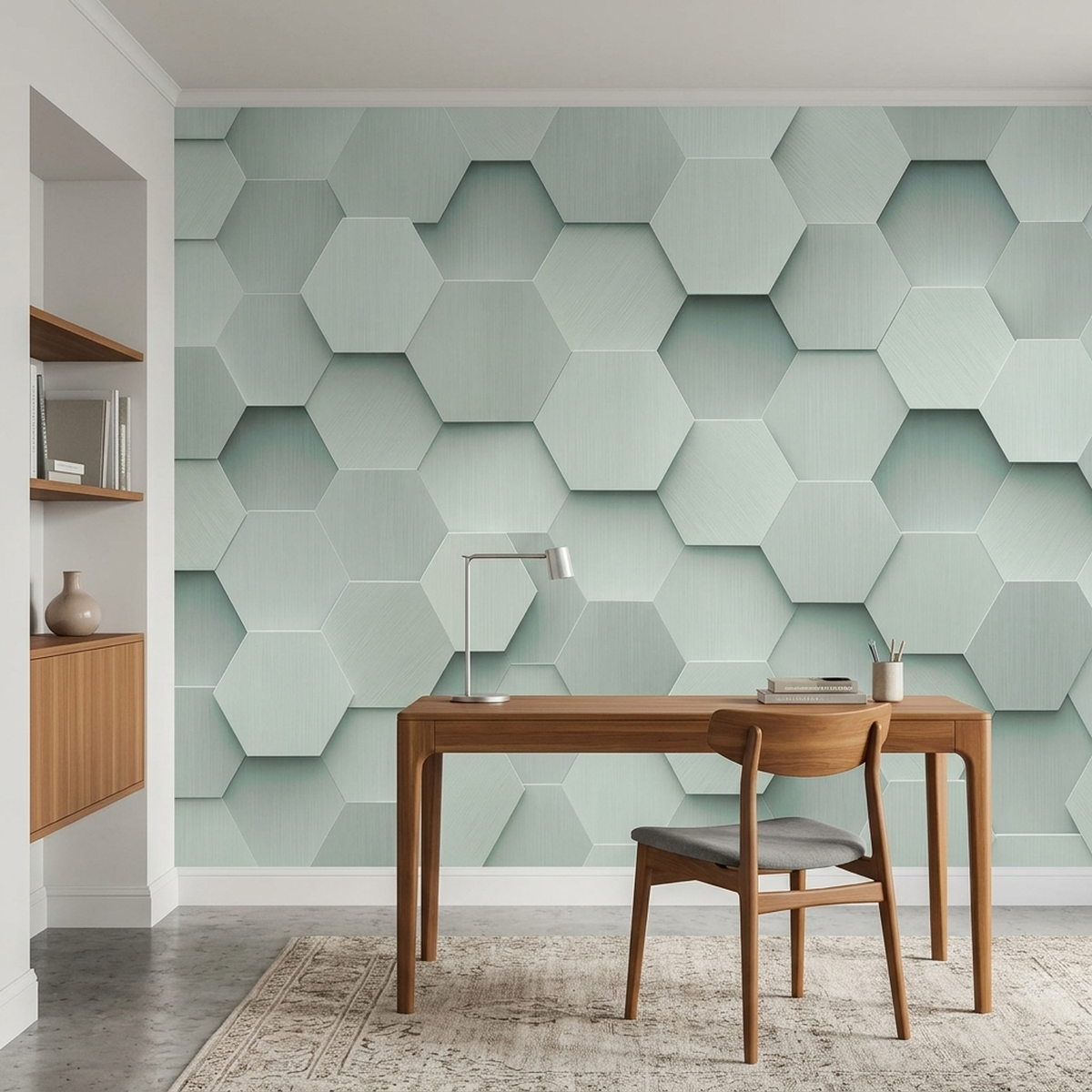 Embossed Hexagon Tile Wallpaper Soft Mint Gray Wall Mural