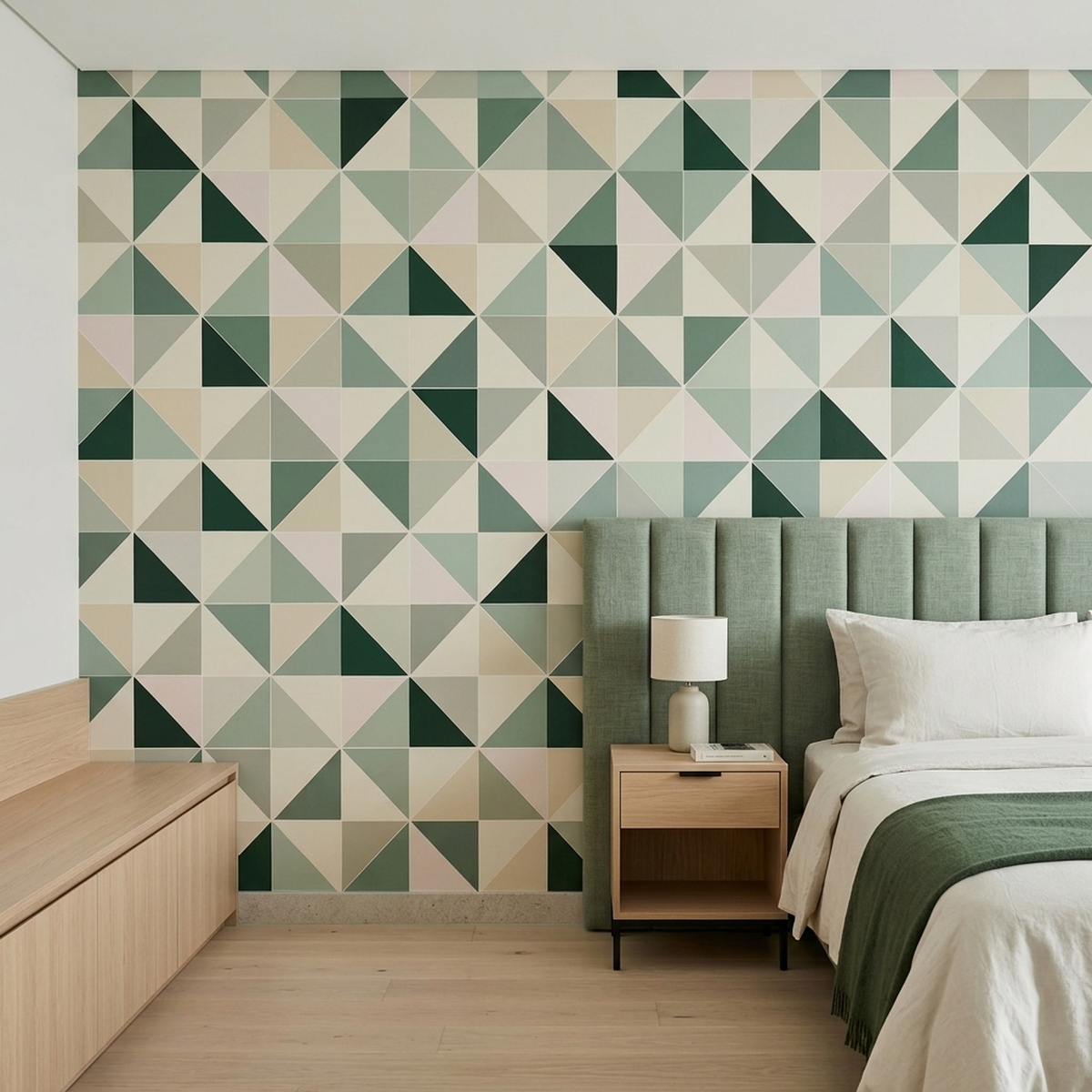 Geometric Triangle Mosaic Wallpaper Soft Green Wall Mural