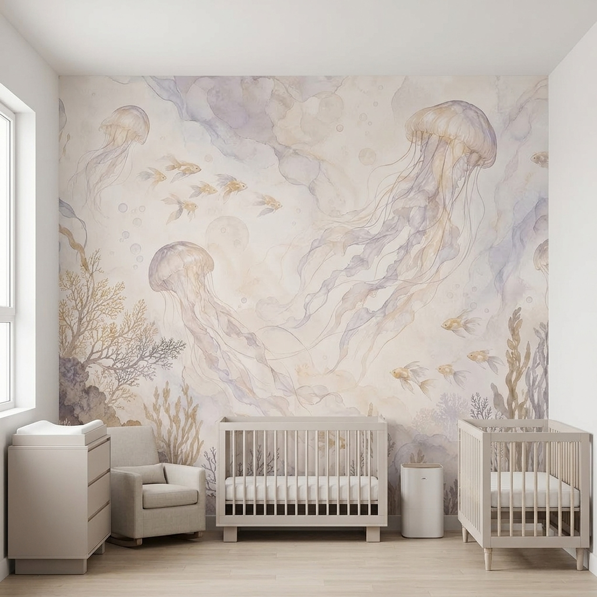 Watercolor Jellyfish Wallpaper Soft Sea Life Wall Mural