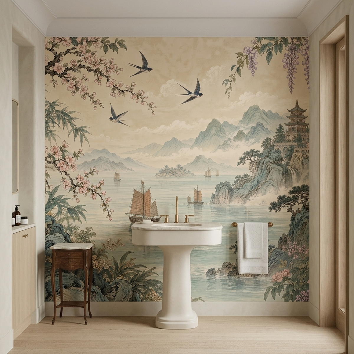 Peony And Cherry Blossom Wallpaper Oriental Landscape Wall Mural