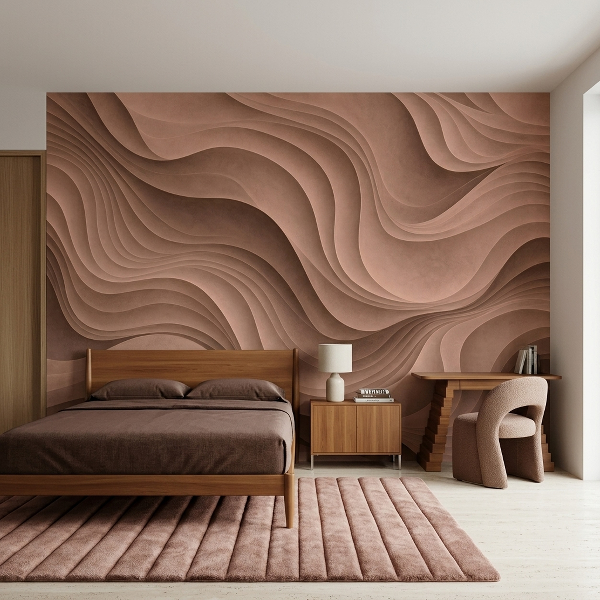 Layered Contour Lines Wallpaper Textured Neutral Wall Mural