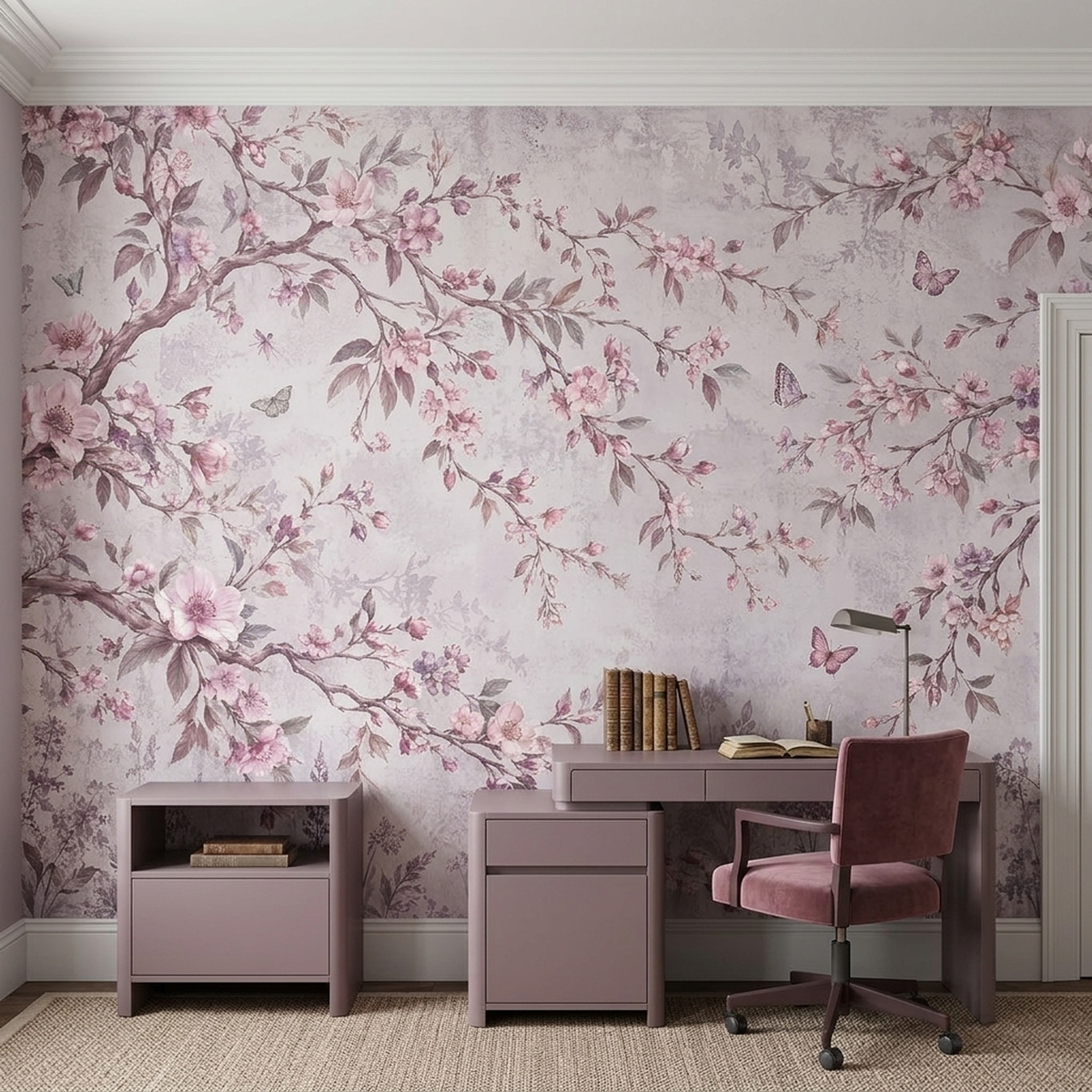 Cherry Blossom Branches Wallpaper Vintage Pastel Wall Mural