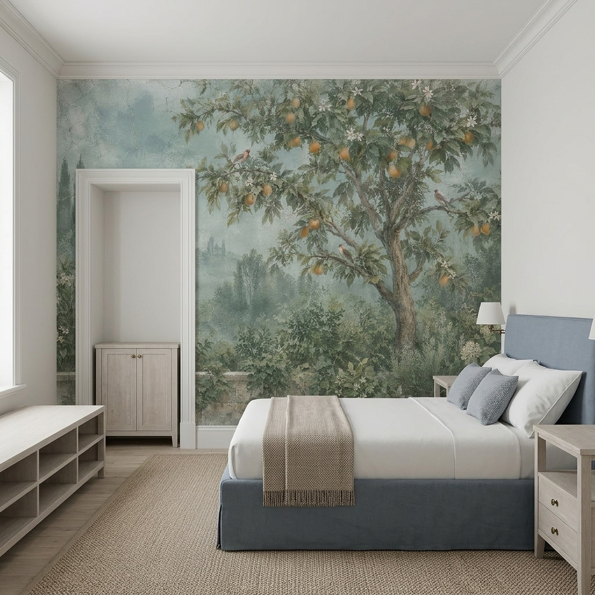 Orange Tree Garden Fresco Wallpaper Pastoral Scenic Wall Mural