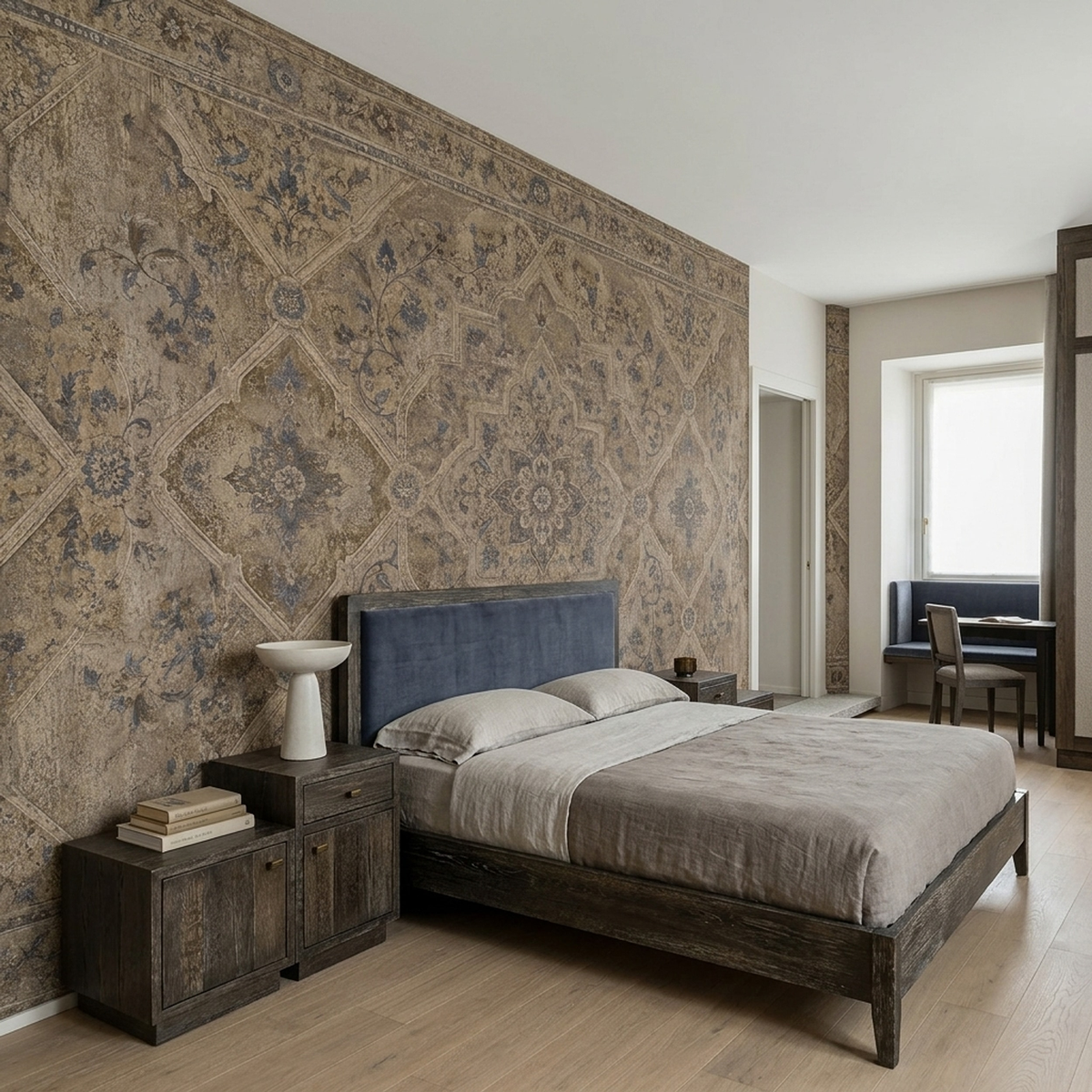 Distressed Ornamental Medallion Wallpaper Antique Rug Look Wall Mural