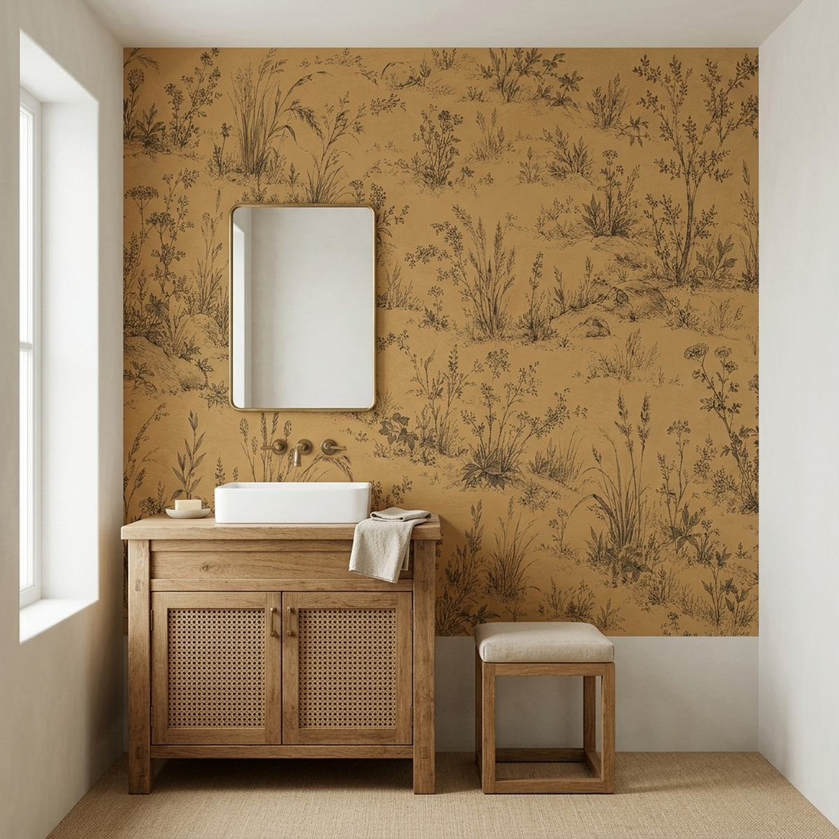 Sepia Meadow Botanicals Wallpaper Vintage Toile Wall Mural