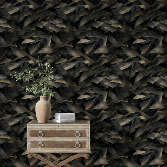 Abstract Broken Glass Wallpaper: Dark Gray Geometric Shard Mural