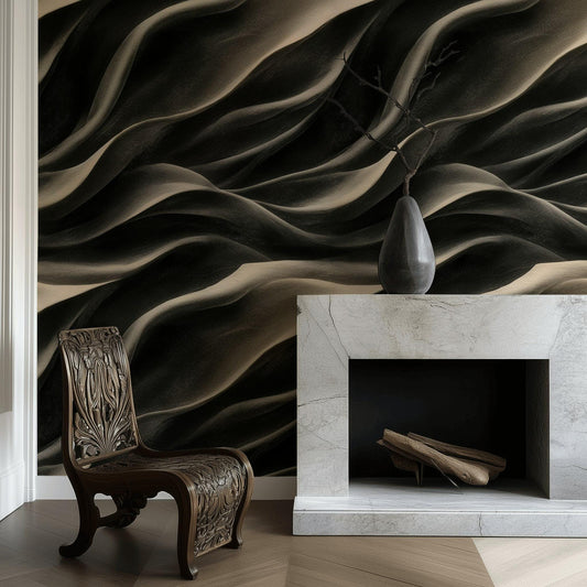 Abstract Black White Wave Wallpaper | Modern Textured Wall Mural | Minimalist Peel and Stick Decor