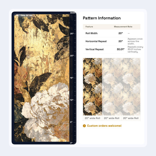 Golden Tones Floral Wallpaper Textured Impasto Wall Mural Luxury Botanical Peel and Stick Decor