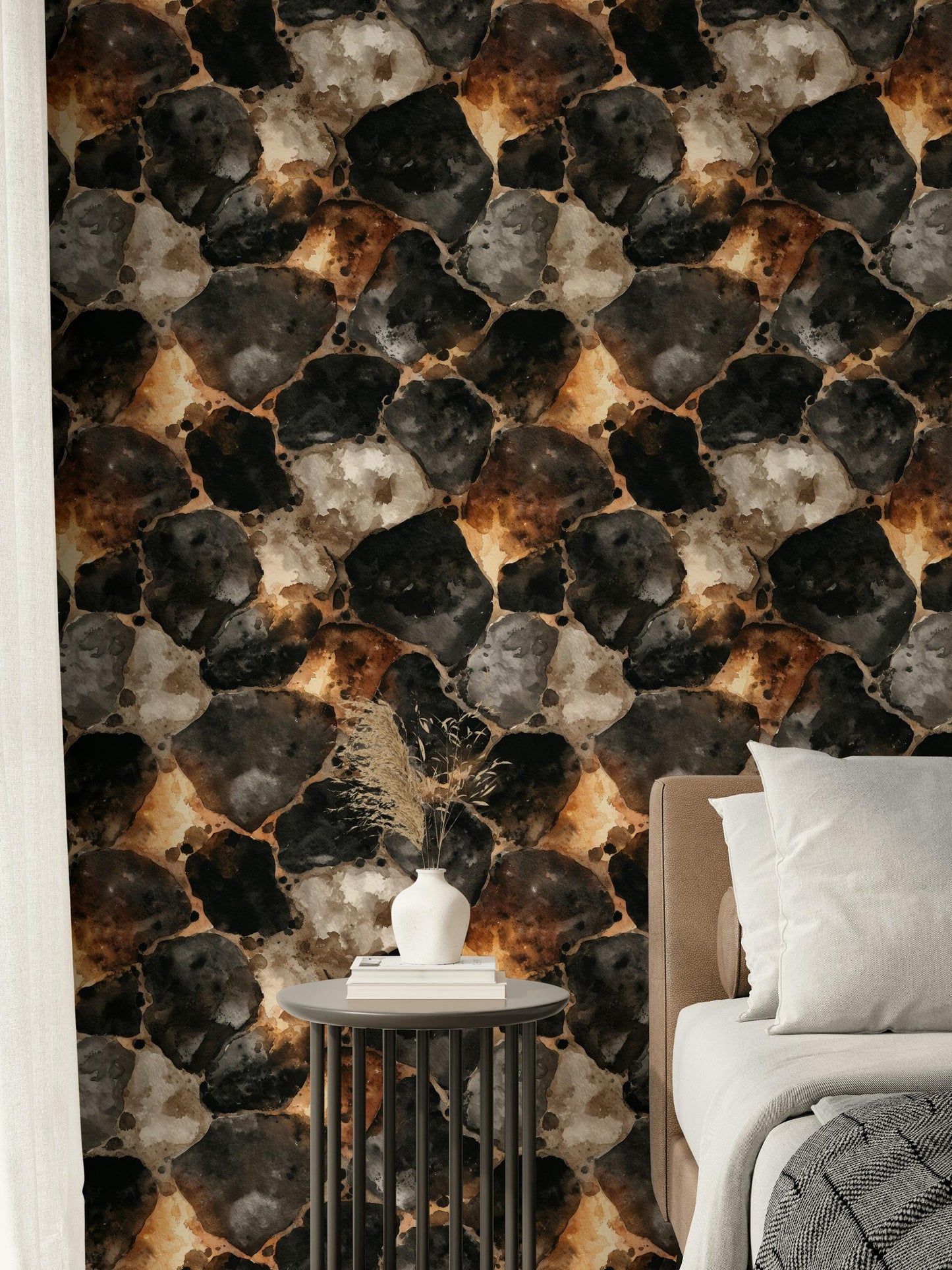 Rustic Faux Stone Wallpaper: Peel and Stick Watercolor Rock Wall Mural
