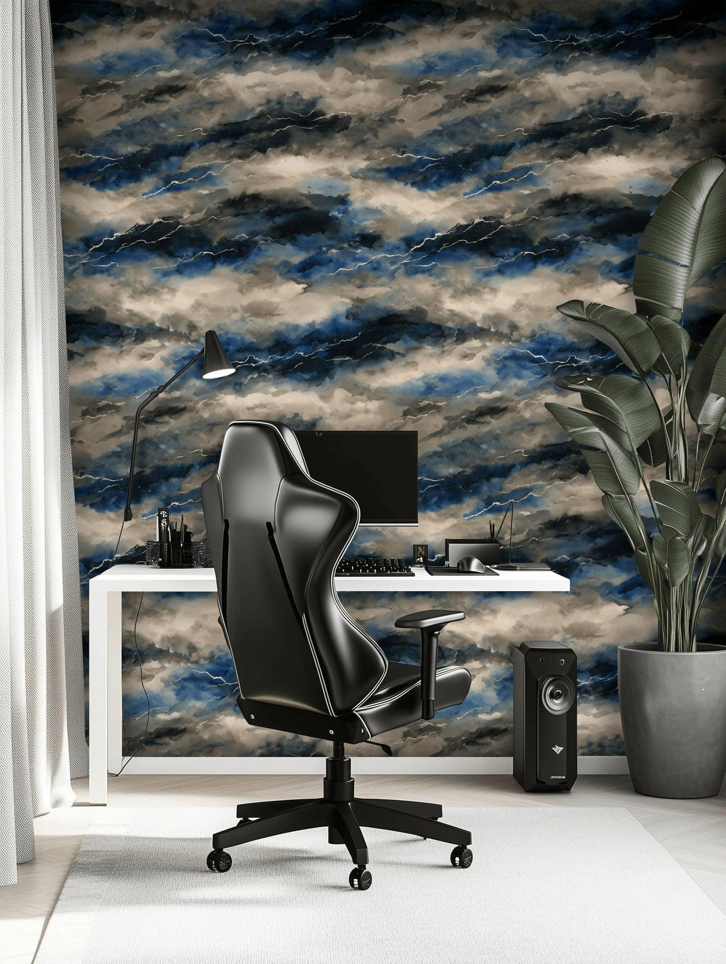 Abstract Stormy Sky Wallpaper: Modern Blue Gray Peel and Stick Wall Mural