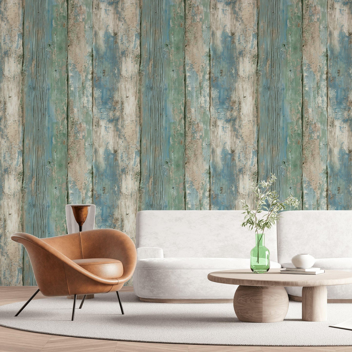 Coastal Blue Wood Plank Wallpaper: Shabby Chic Peel and Stick Mural