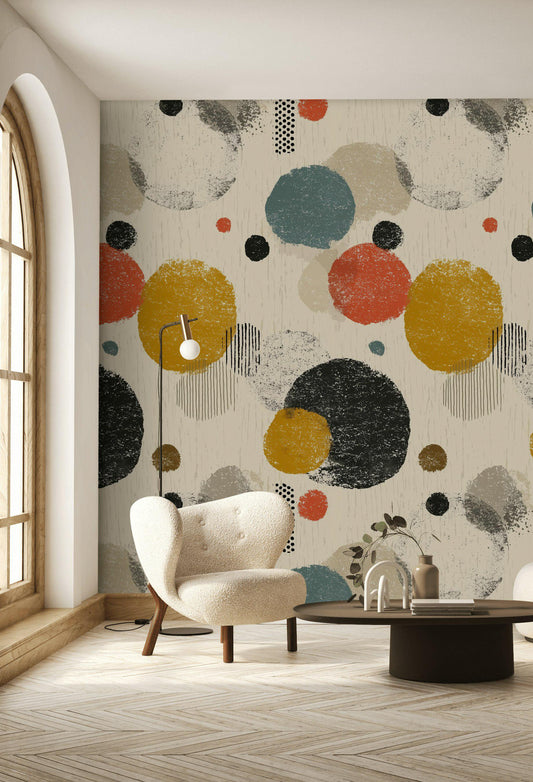 Mid-Century Modern Circles Wallpaper: Retro Boho Peel and Stick Wall Mural
