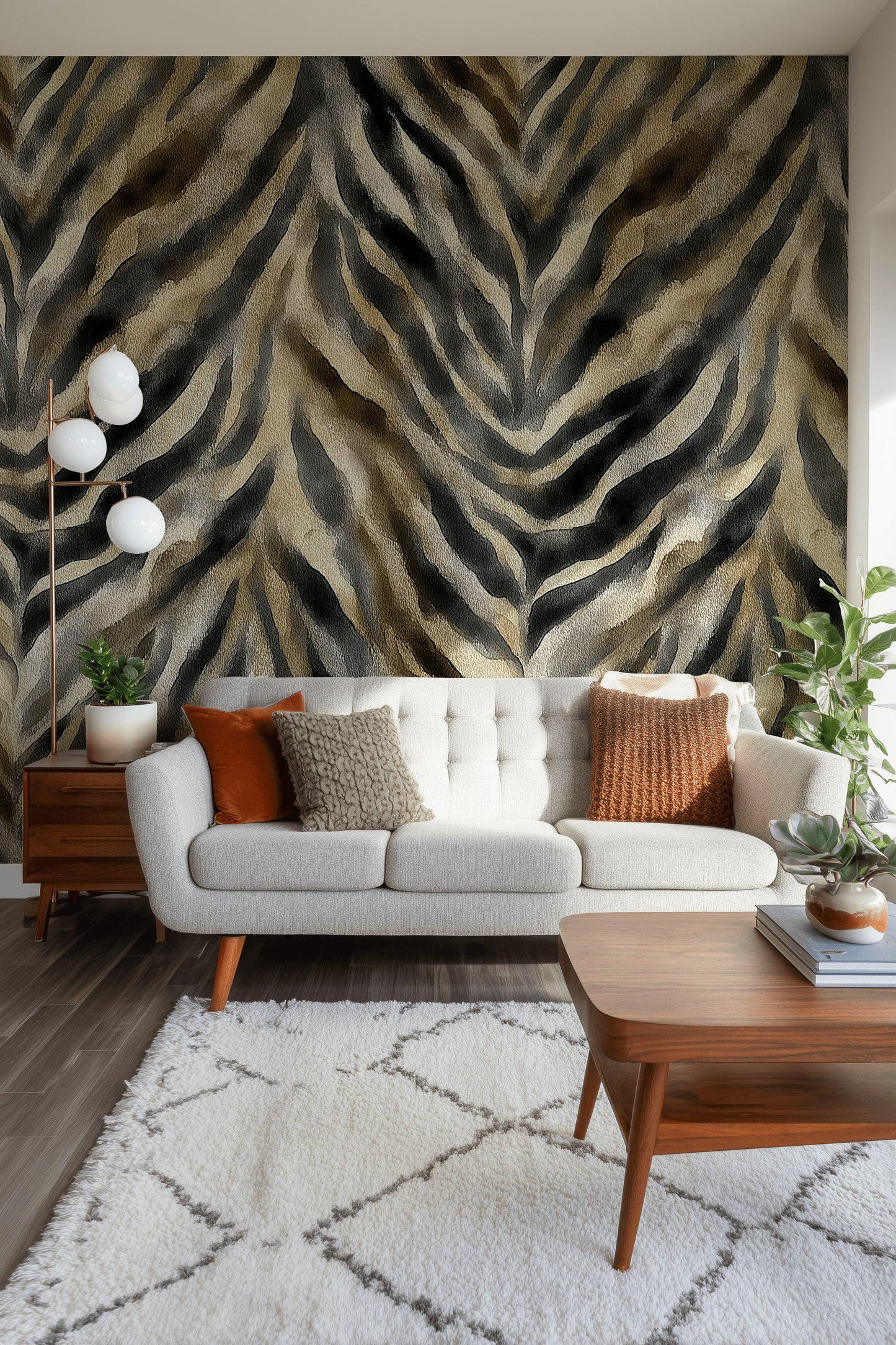 Zebra Print Wallpaper, Abstract Animal Print Wall Mural, Neutral Tones Peel and Stick Decor