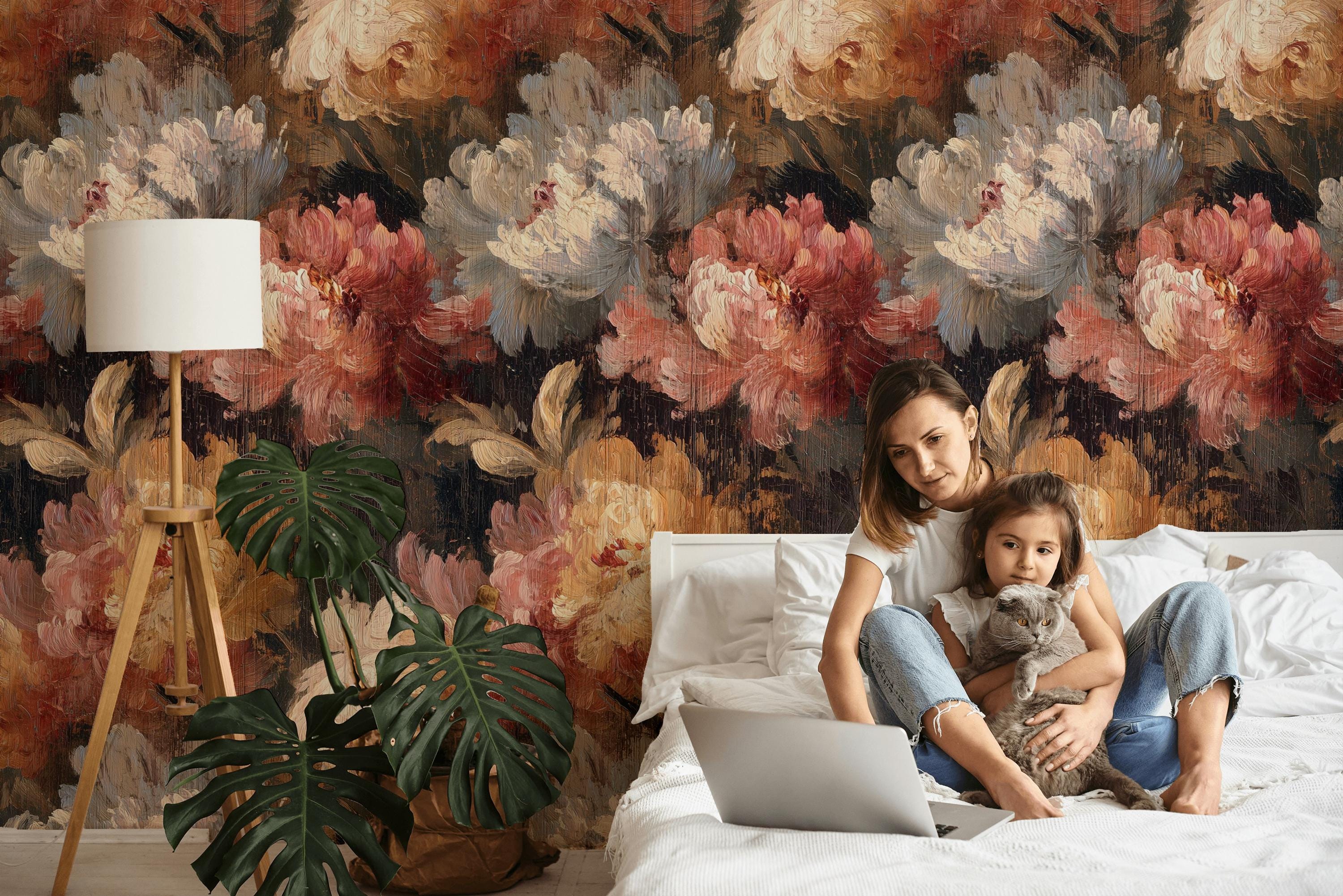 Dark Botanical Floral Wallpaper: Vintage Peel and Stick Wall Mural ...