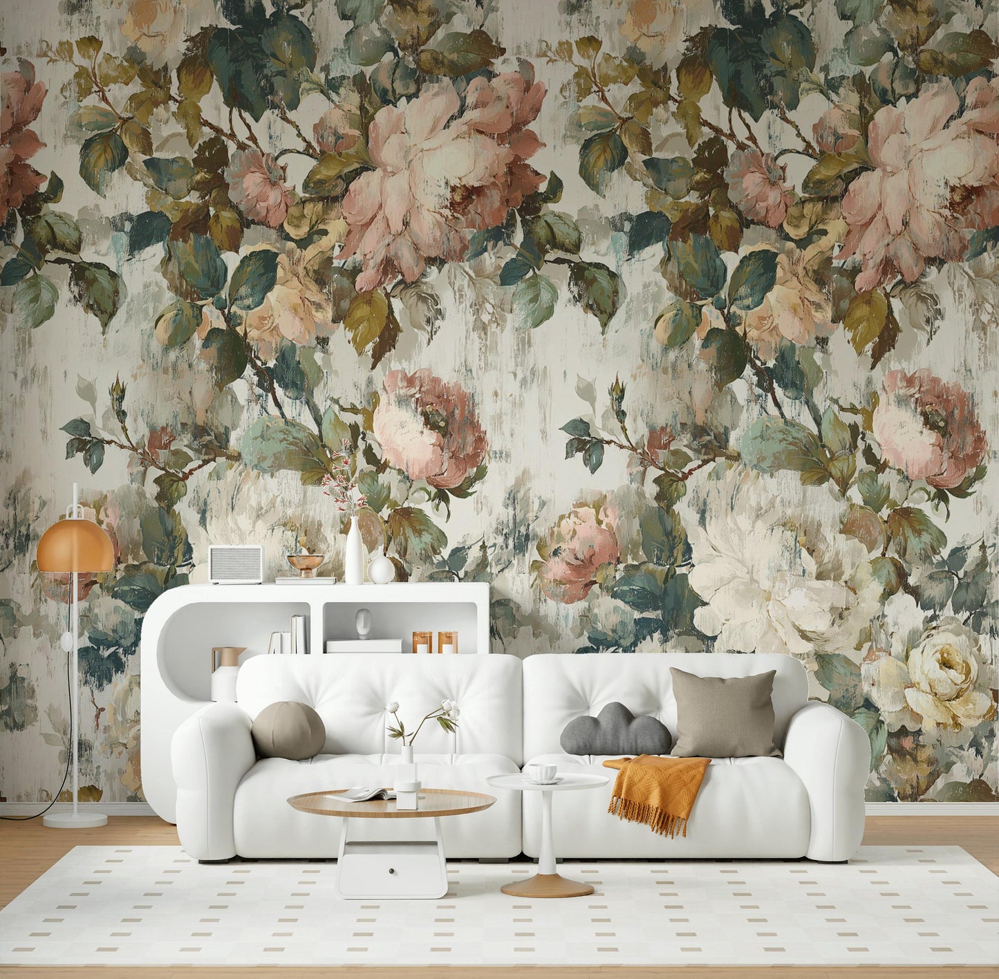 Vintage Floral Rose Wallpaper: Shabby Chic Peel and Stick Wall Mural