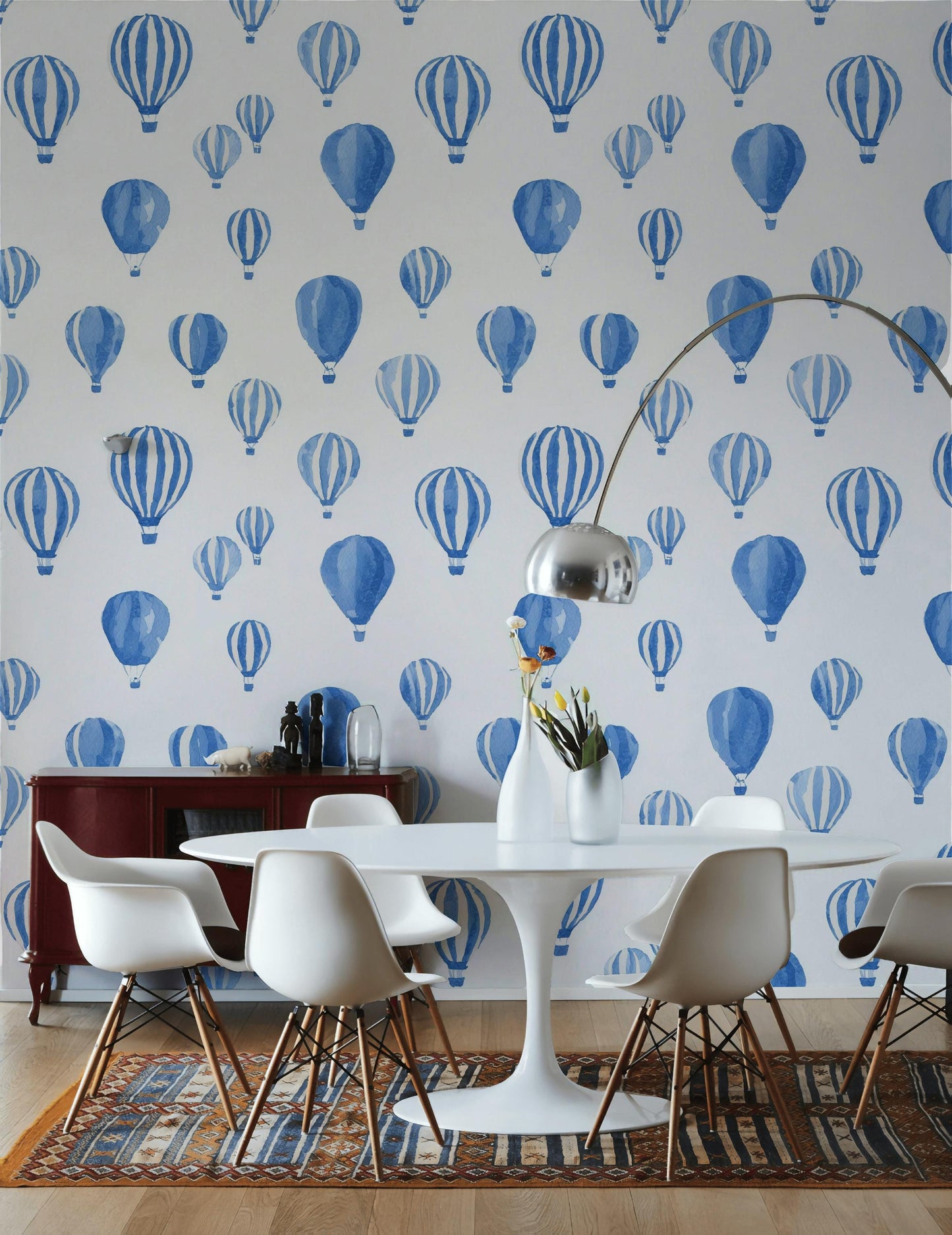 Blue Watercolor Hot Air Balloon Wallpaper | Nursery Wall Mural