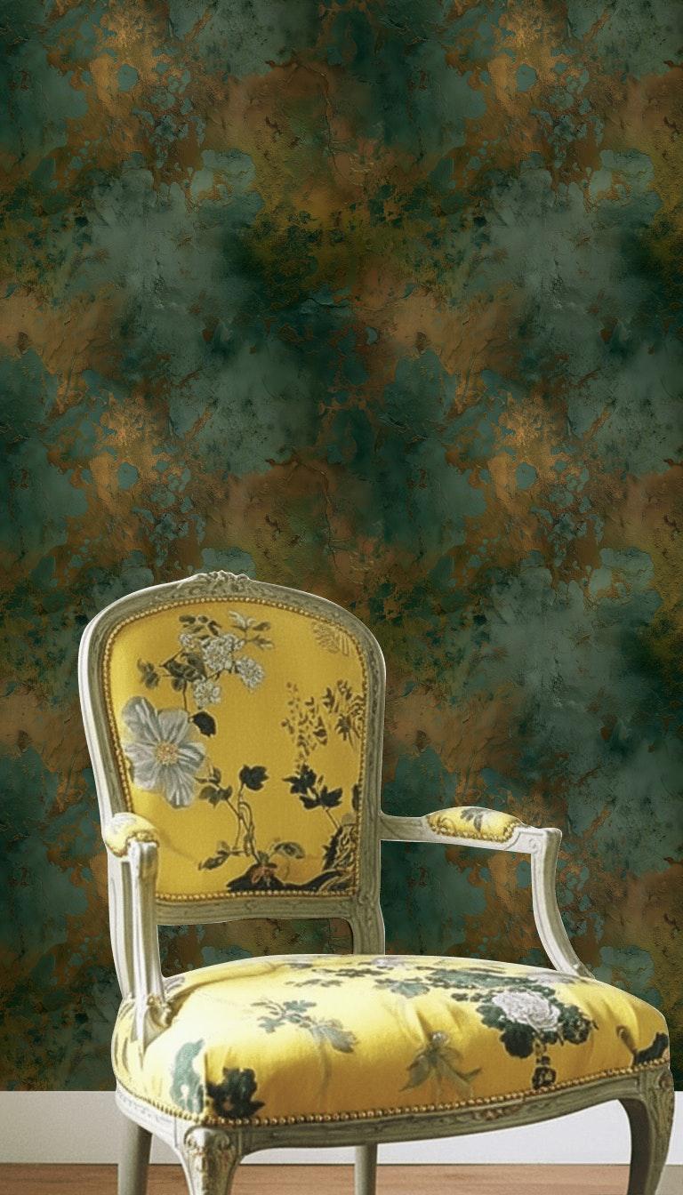 Abstract Patina Wallpaper | Teal & Gold Faux Texture Mural