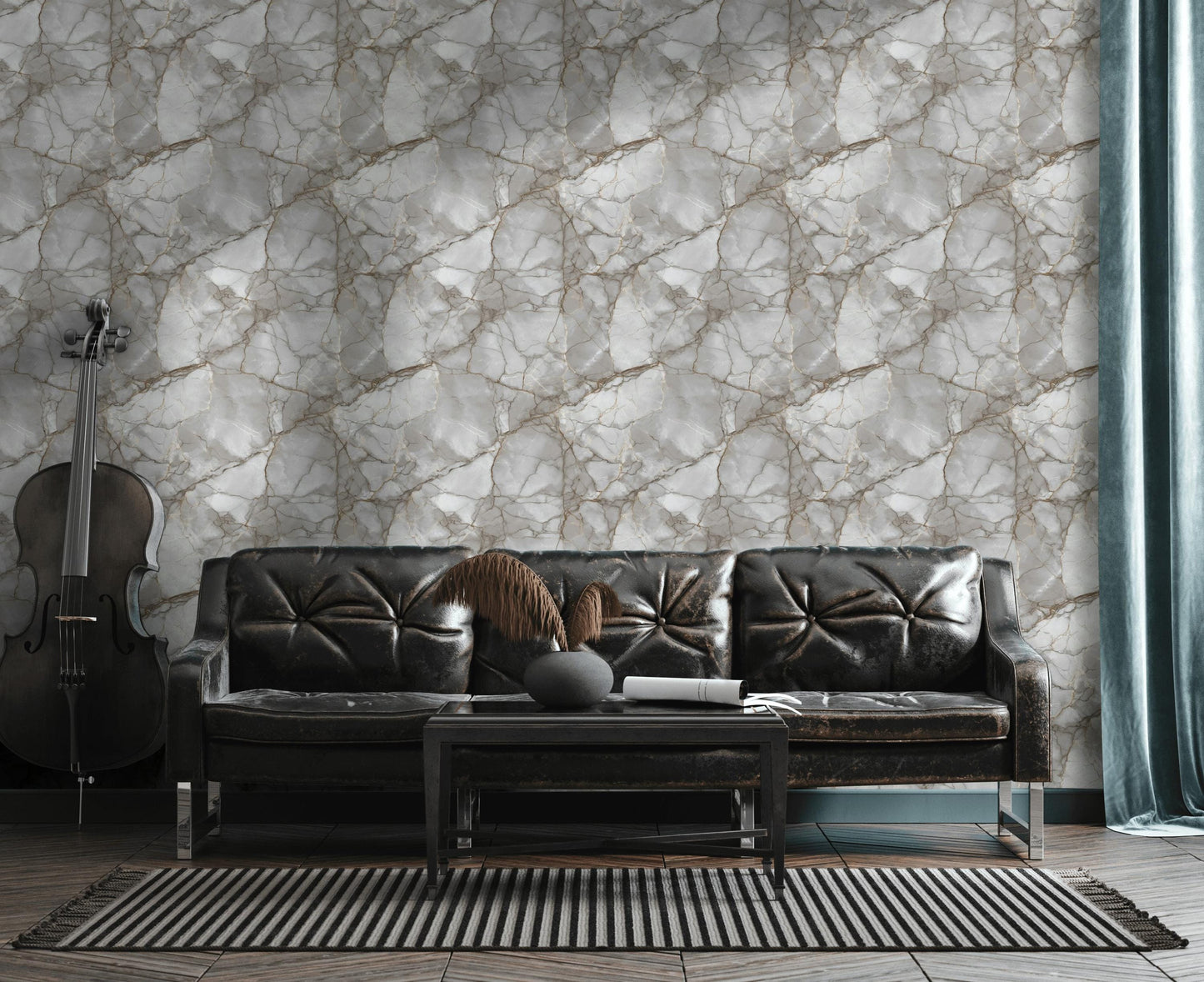 Luxury Grey Marble Wall Mural | Gold Vein Peel and Stick & Unpasted Wallpaper
