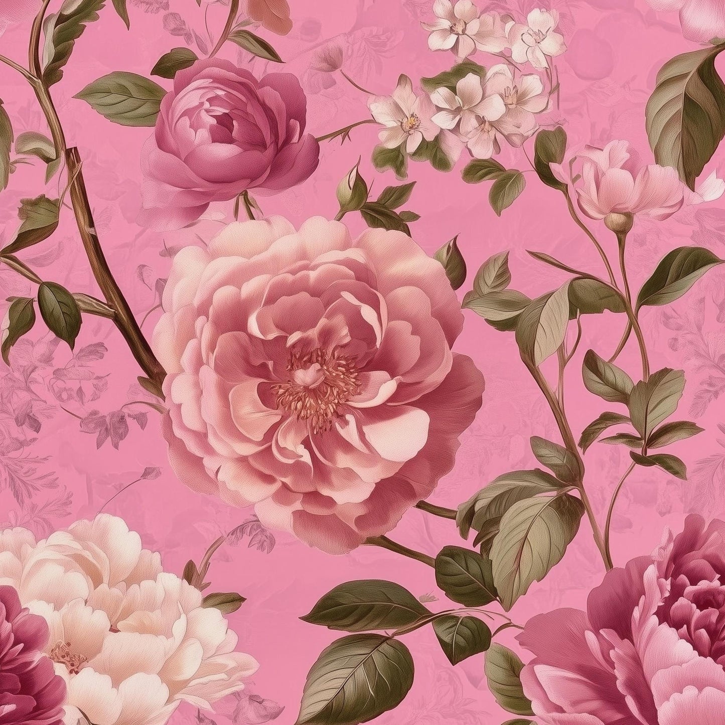 Vintage Floral Wallpaper Pink Traditional Wall Mural