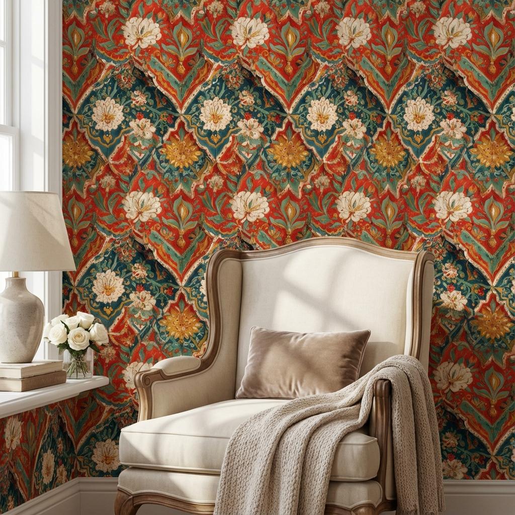 Floral Damask Wallpaper Vintage Eclectic Wall Mural
