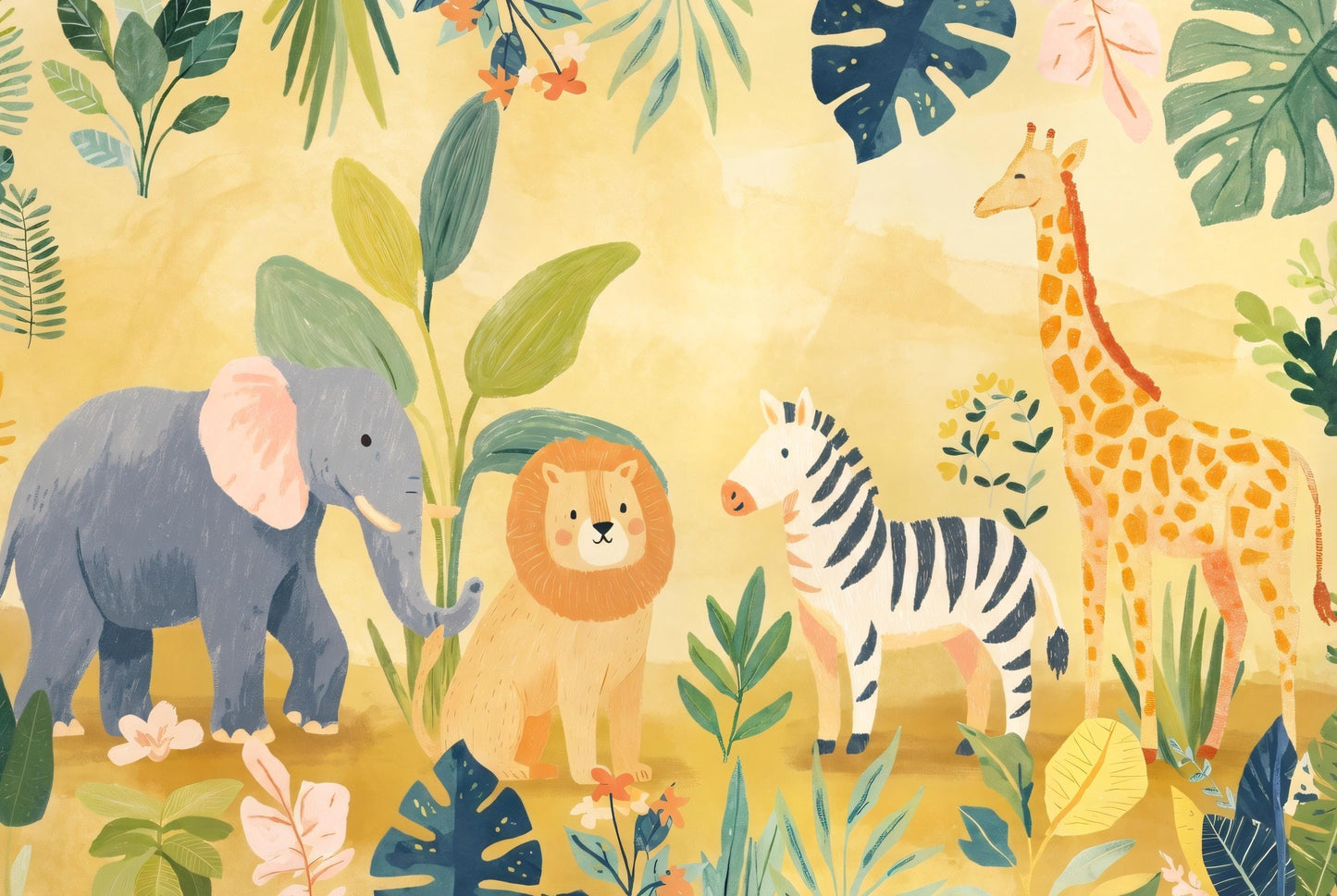 Jungle Animals Wallpaper Tropical Playful Wall Mural
