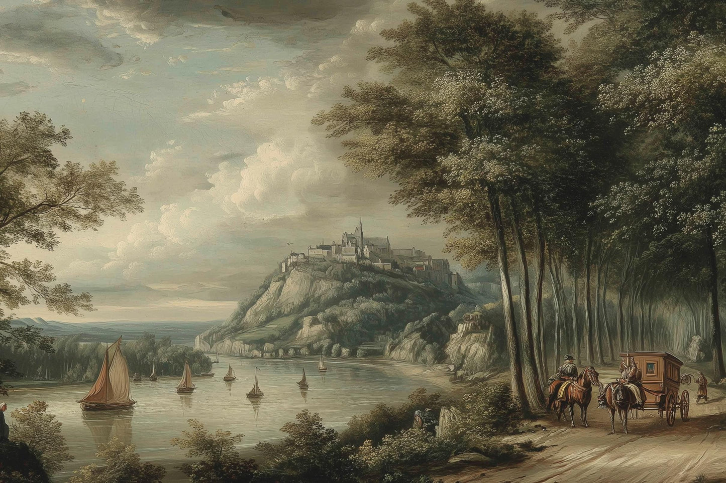 Landscape Wallpaper Castle Sailboats Wall Mural
