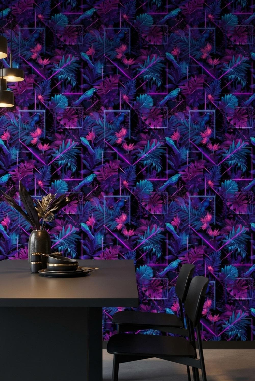 Tropical Wallpaper Neon Birds Wall Mural