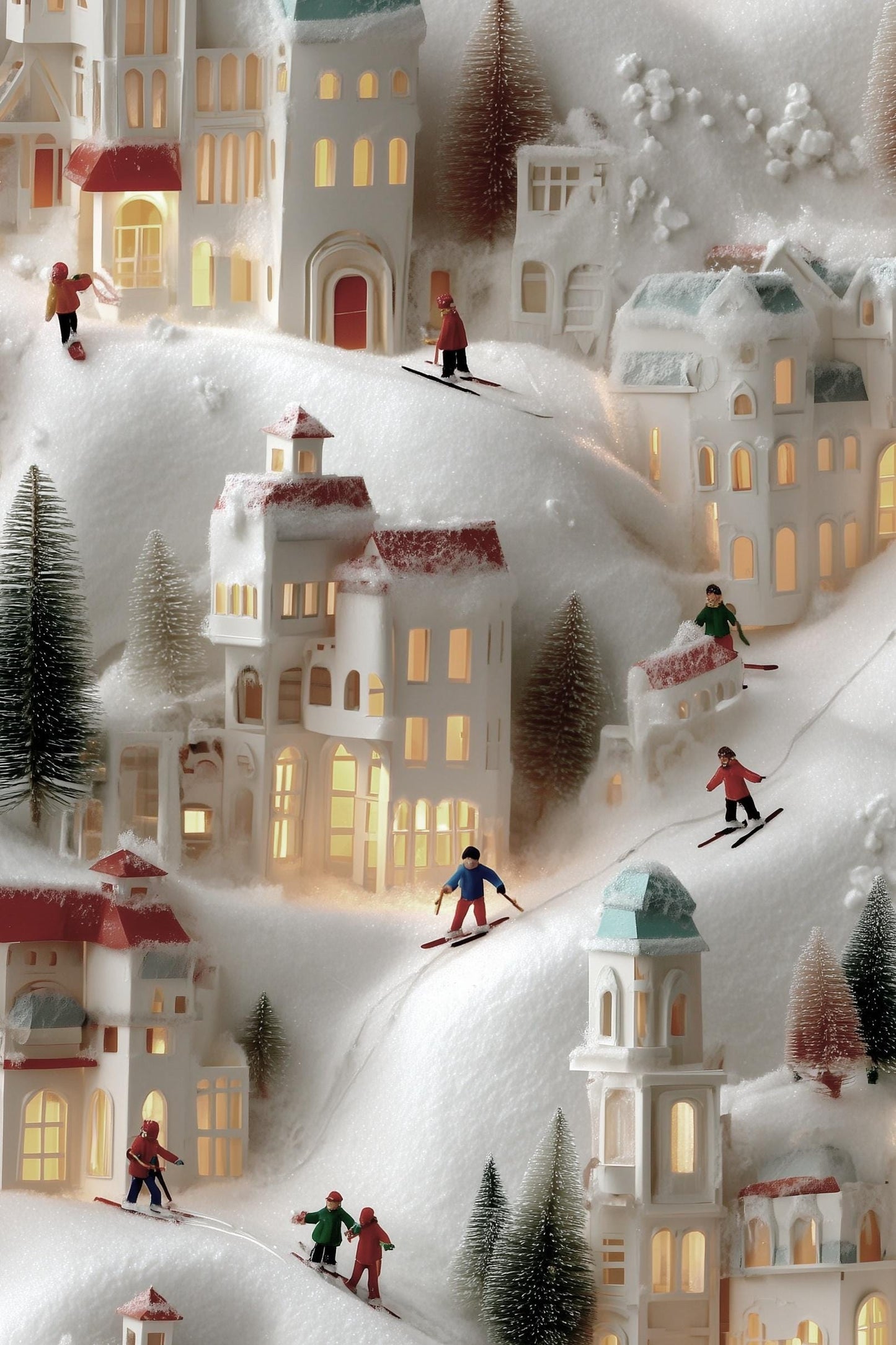 Miniature Village Wallpaper Skiing Snow Wall Mural