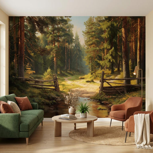 Forest Wallpaper Stream Rustic Wall Mural