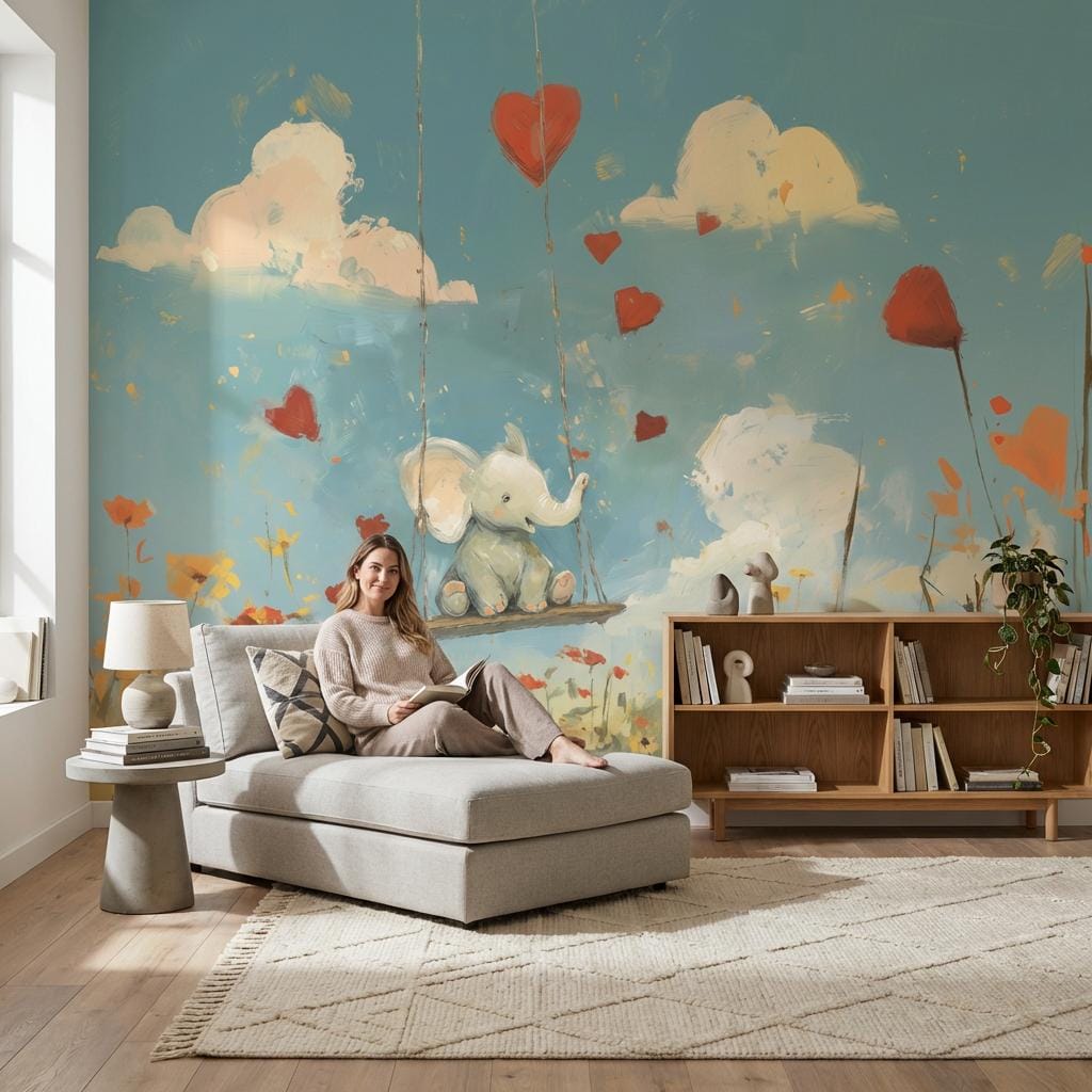 Elephant Wallpaper Swing Whimsical Wall Mural
