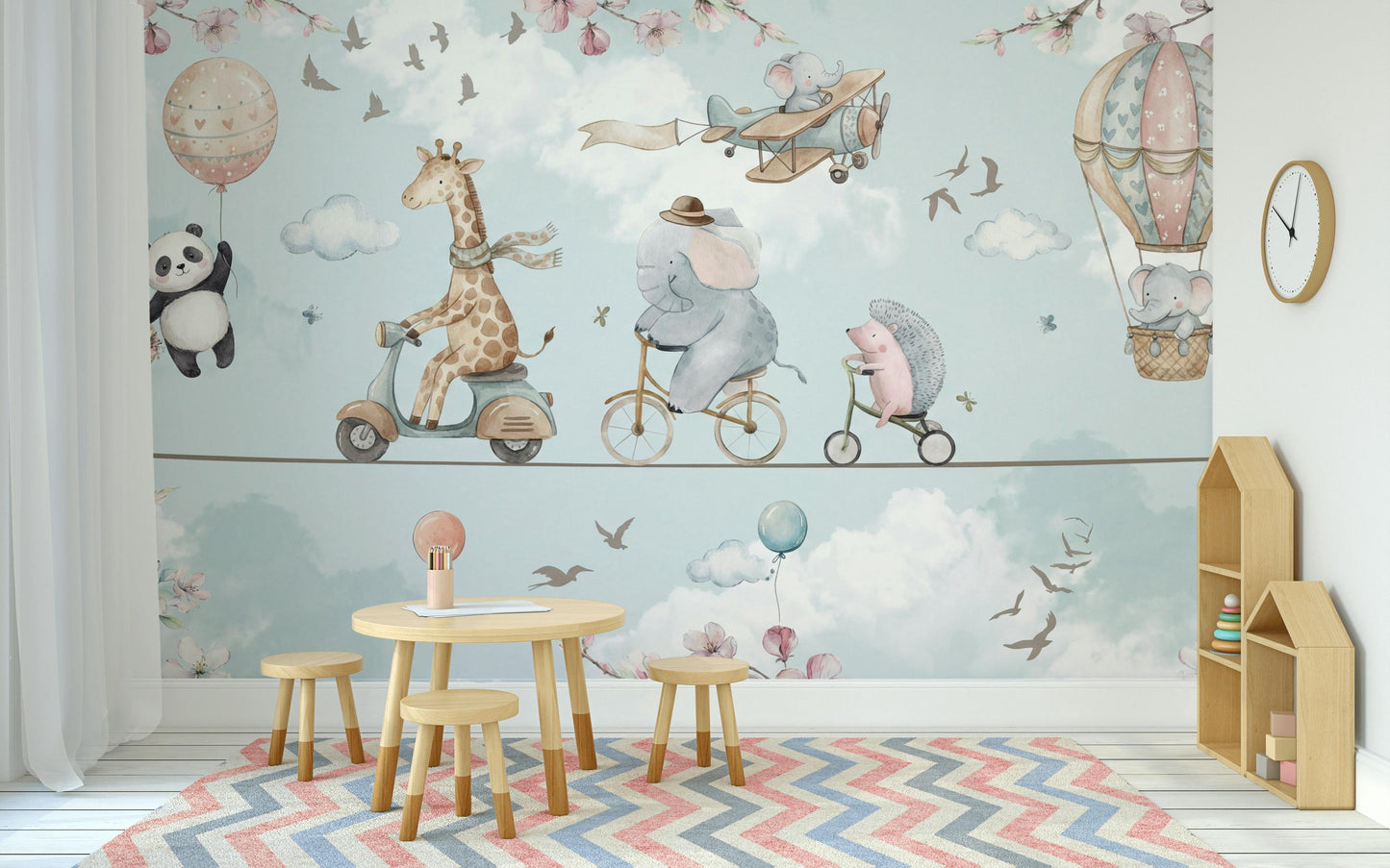 Hot Air Balloon Wallpaper Panda Giraffe Wall Mural