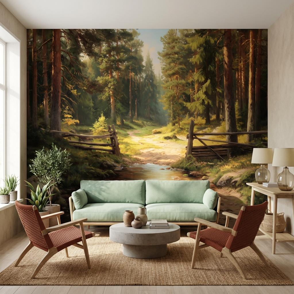 Forest Wallpaper Stream Rustic Wall Mural