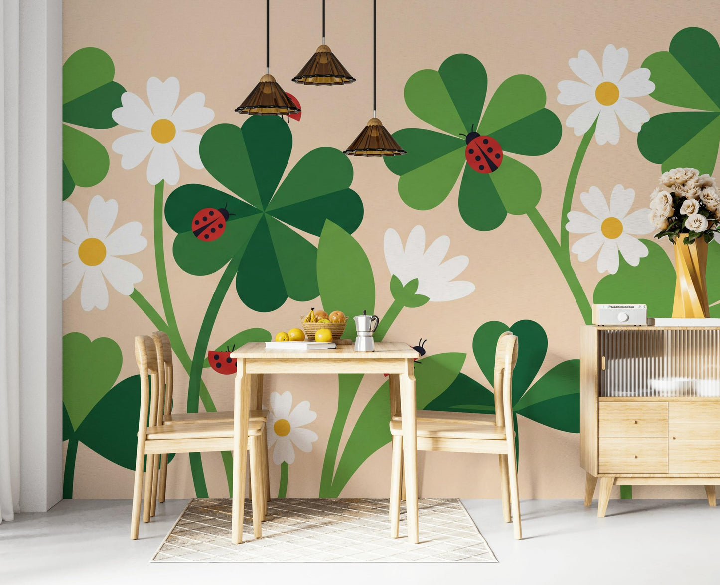 Clovers Wallpaper Minimalist Daisies Wall Mural